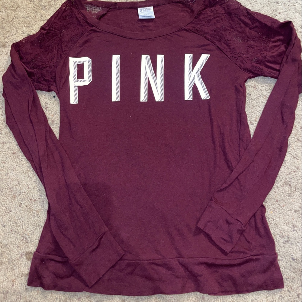PINK long sleeved shirt with lace detail size xs